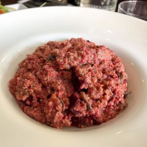 Quinotto with beetroot and mushrooms   at Plaer Vegetaria in Mallorca