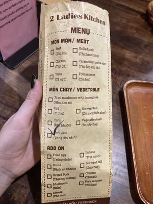 Options  at 2 Ladies Kitchen in Da Nang