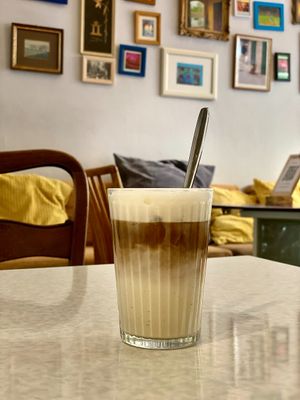 Iced-latte, not on the menu but available upon request. The coffee used is really top-notch. at No Milk Today in Berlin