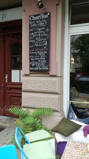 Outside specials board at No Milk Today in Berlin