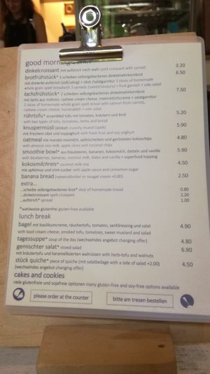 Menu at No Milk Today in Berlin