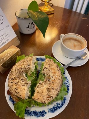 Bagel and Cappuccino at No Milk Today in Berlin