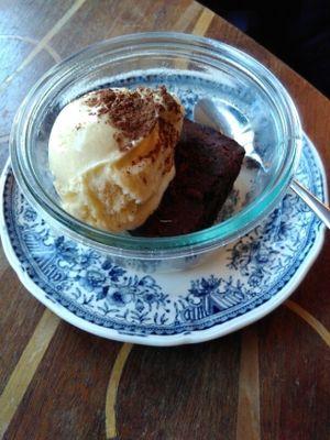 Brownie + ice cream  at No Milk Today in Berlin