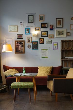 Sitting area near the entrance at No Milk Today in Berlin