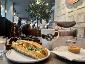 Sandwich and pastryies  at Expresso House - Torvegade in Copenhagen