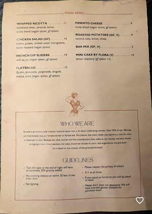 Food menu  at Broads in Chattanooga