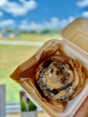Cinnamon roll  at The Kitchen at Farm Sanctuary in Watkins Glen