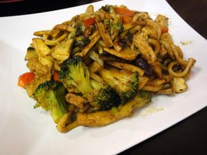 Fried udon noodles with tofu, broccoli and beans (vegan) at Sen Chay in Helsinki