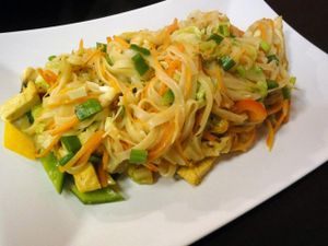 Pho Xao Carry. Noodles with tofu, mushrooms and coconut. at Sen Chay in Helsinki