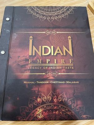 Menu card  at Indian Empire in Kuala Lumpur