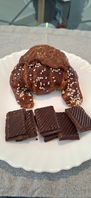 80% chocolate bar & chocolate medialuna at Craft Vegan Bakery - Recoleta in Buenos Aires