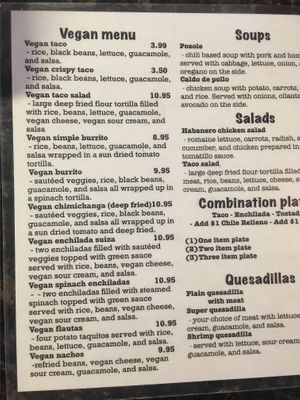 Menu as of June 2019 at Habanero's Bar and Grill in Scotts Valley