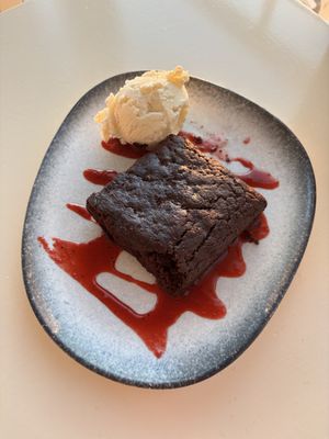Vegn brownie served with non vegan ice cream  at Panorama in Corfu