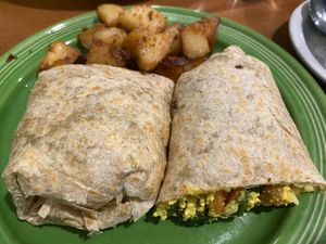 Scrambled tofu burrito   at Fig Tree Cafe in Barnstable