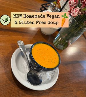 Healthy Homemade Carrot Ginger Soup  at Fig Tree Cafe in Barnstable