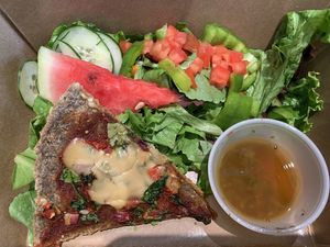 Vegan pizza with fresh salad to go 8 ) at Lettuce Inn in Concord