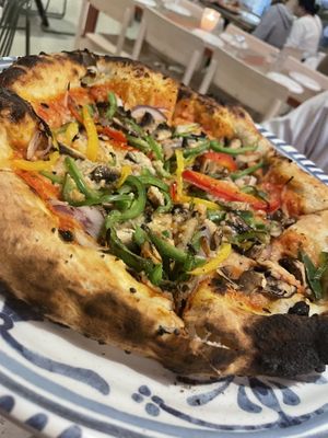 Vegetarian pizza - with mushrooms, peppers, onion and olives  at Tartufo Cucina Italiana in Athens