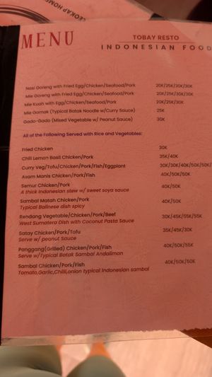 Menu5 at Tobay in Samosir