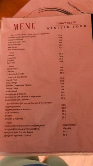 Menu6 at Tobay in Samosir