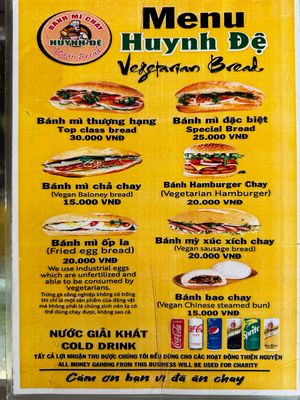 Menu at Bánh Mì Chay Huynh Đệ  in Hoi An