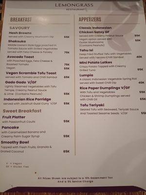 MENU at Lemongrass in Ubud