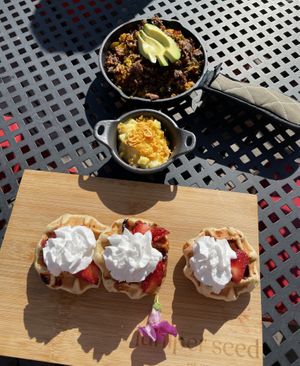 Breakfast skillet, party potatoes, Belgian waffles.   at juniper seed in Cincinnati