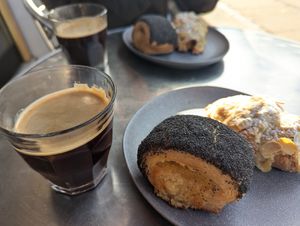 Tebirkes and almond croissants, nice coffee too! at Thunberg's Kreative Hjørne in Copenhagen