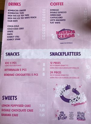 Menu  at Karma Kebab in Amsterdam