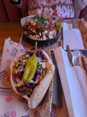 Classic lowlander pita and El Pastor loaded fries at Karma Kebab in Amsterdam
