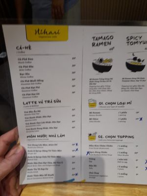 Menu at Hikari Vegetarian Cafe Q1 in Ho Chi Minh City