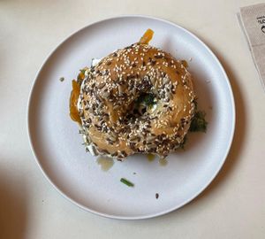 Smoked "salmon" bagel at Prince Peach in Berlin