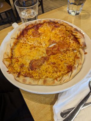 Cheese pizza at Annapurna's World Vegetarian Cafe in Santa Fe