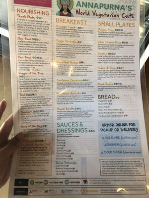 Menú 1  at Annapurna's World Vegetarian Cafe in Santa Fe