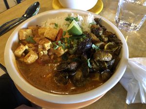 Tikka tofu bowl (daily special)  at Annapurna's World Vegetarian Cafe in Santa Fe