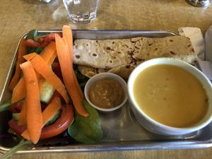 soup of the day (yam and coconut) with salad and chapati  at Annapurna's World Vegetarian Cafe in Santa Fe