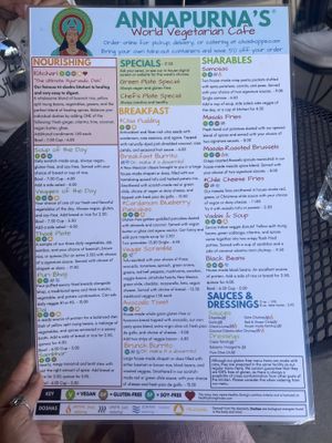 Menu  at Annapurna's World Vegetarian Cafe in Santa Fe
