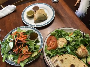 hummus app and samosa at Annapurna's World Vegetarian Cafe in Santa Fe