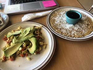 Tofu scramble and pancake at Annapurna's World Vegetarian Cafe in Santa Fe