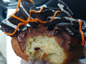 $3.00 Kooky for Cocoa Vegan Cake Donut: Good but too many toppings for us. It is very generous for the price though. The cake was moist and the icing was nice at Psycho Donuts in Campbell