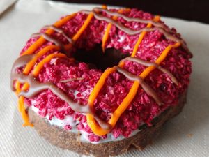 $3.25 Raspberry Road-Rash: Vegan Tuesday Vegan Donut Find! Amazing Donut! at Psycho Donuts in Campbell