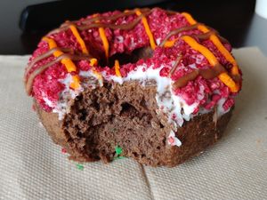 $3.25 Raspberry Road-Rash: Delicious 😋, this, Black Forest and Espresso Yo' Self were our favorite! at Psycho Donuts in Campbell