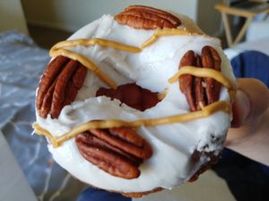 $3.00 Drunkin' Punkin': Vegan Cake Donut, our new favorite! Yum 😋 at Psycho Donuts in Campbell