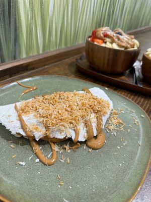 "Amendoim" sweet tapioca (peanut butter, banana and coconut) at AMAZONIA ACAI in Valencia