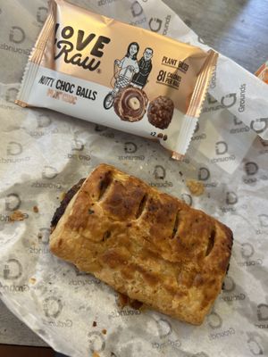 Vegan sausage roll  at Grounds Cafe in Rugeley
