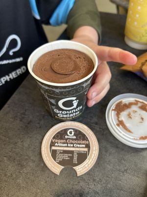 Ice cream pots in the freezers  at Grounds Cafe in Rugeley