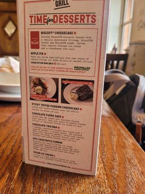 Dessert Menu at Mill House in Chester