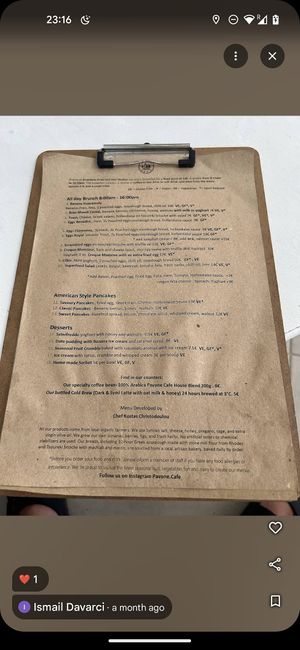 Menu at Pavone Cafe in Simi