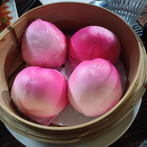 Peach buns hehe at Vegie Bowl in Forest Hill