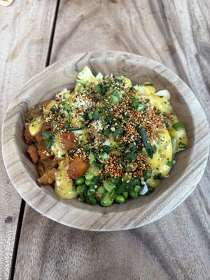 Self-made bowl with edamame and tofu  at Hawaiian Poké Bowl in Amsterdam