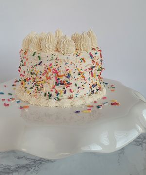 Custom Decorated Funfetti Vegan Cake at Aaron's Vegan Bakery - Cottage Kitchen in Cave Creek